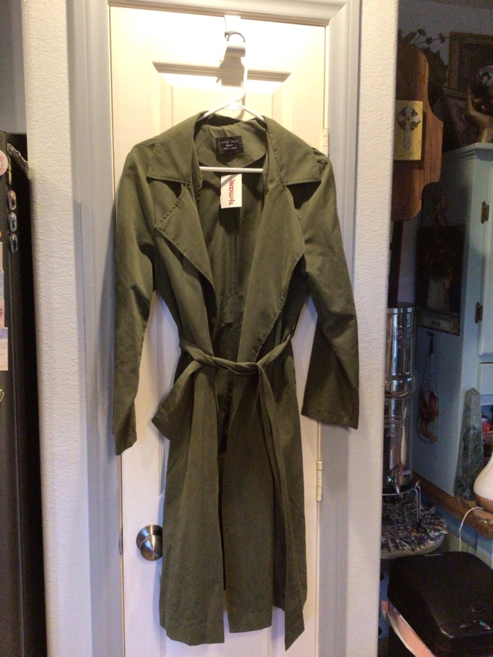 Love Tree Olive Trench Coat with Waist Tie